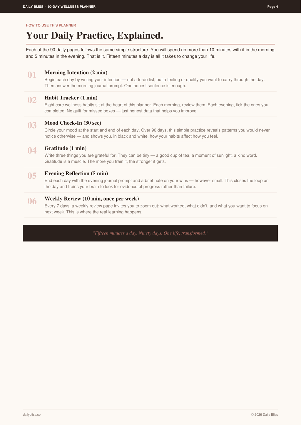 90 Day Digital Wellness Planner - Daily Bliss