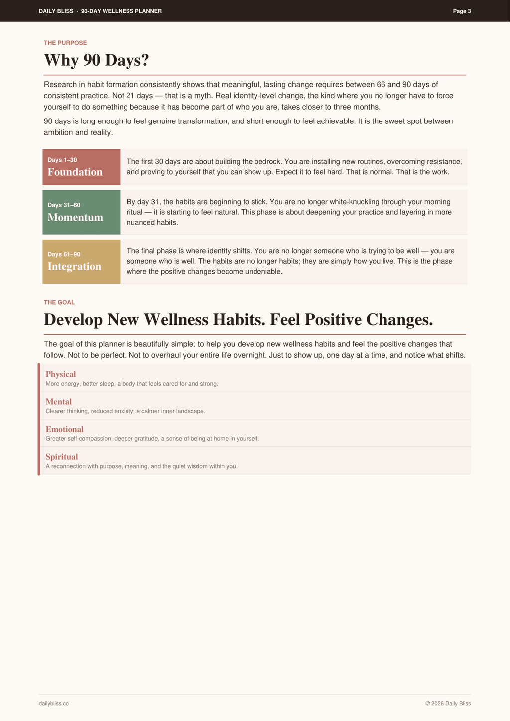 90 Day Digital Wellness Planner - Daily Bliss